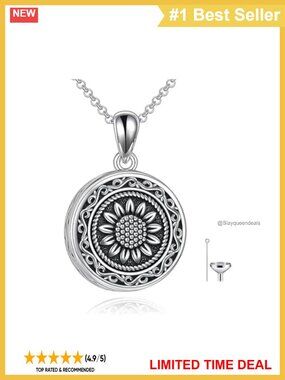 925 Sterling Silver Sunflower Urn Necklace Cremation Keepsake Memory Pendant